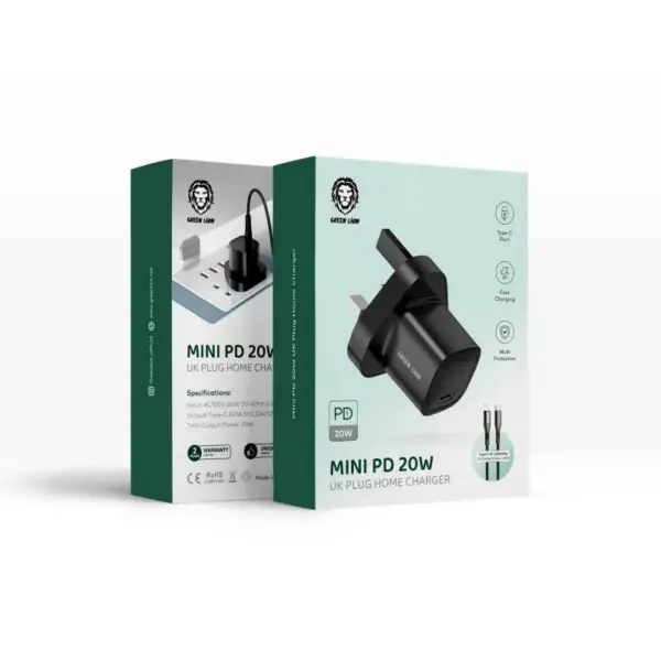 GREEN LION PD & QC3.0 MINI WALL CHARGER PD 20W | TYPE-C TO LIGHTNING 1M CABLE